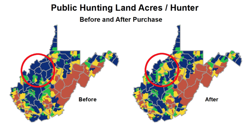 map of public hunting land before and after purchase 
